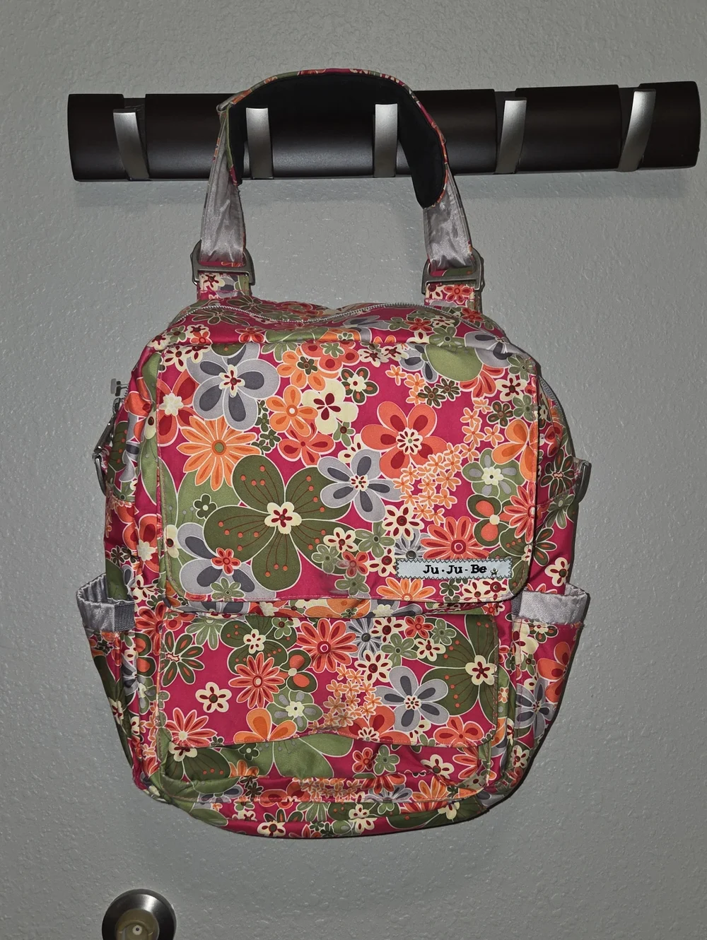 Ju-Ju-Be Floral Convertible Tote Bag/ Diaper Bag - Pink, Green, Orange